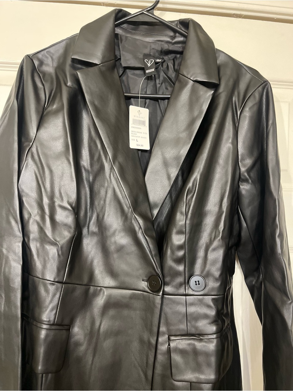 Black Faux Leather Blazer Jacket - Women's - Picture 6 of 7